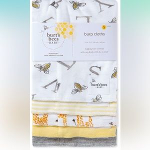 NEW Burt’s Bees Burp Cloths, 5 Pack